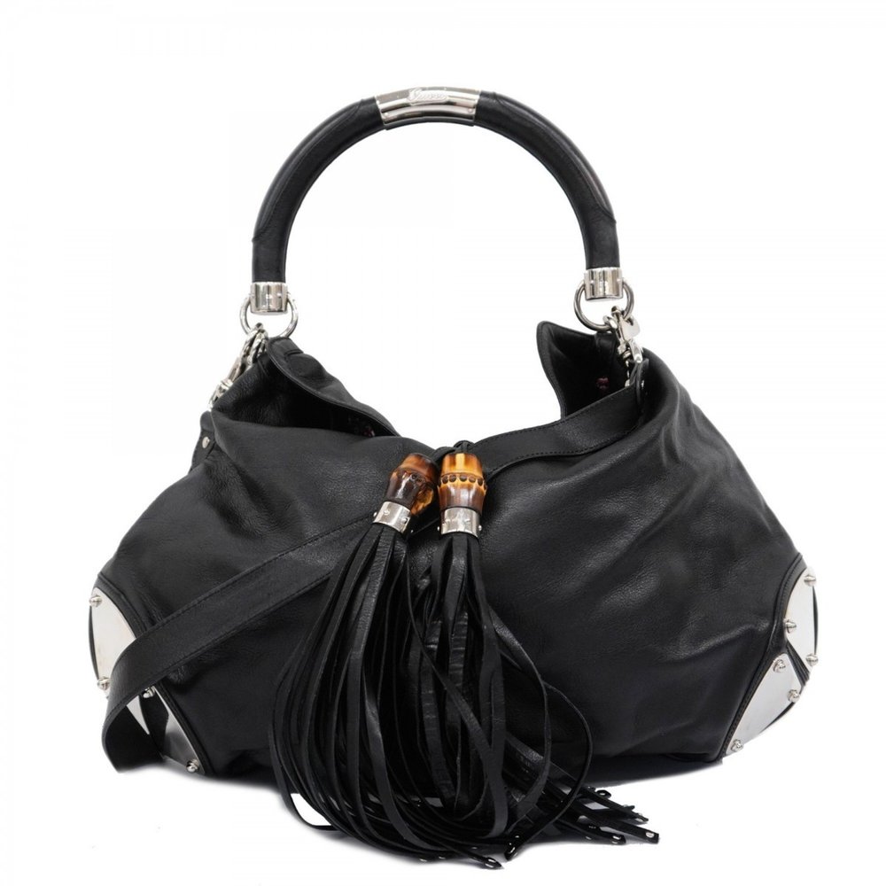 Gucci Shoulder Bag Bamboo 177088 Leather Black Women's